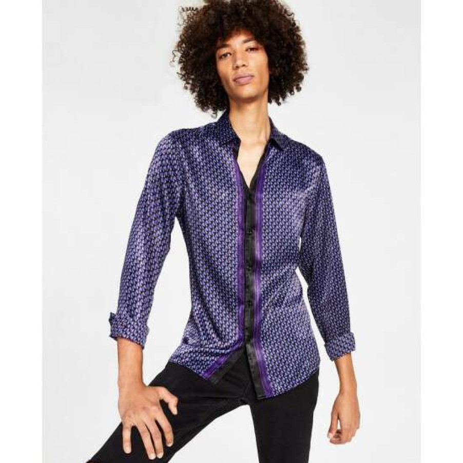 Men INC International Concepts | Coupon Inc International Concepts Men'S Ben Classic-Fit Geo-Print Button-Down Shirt, Created For Macy'S Deep Purple