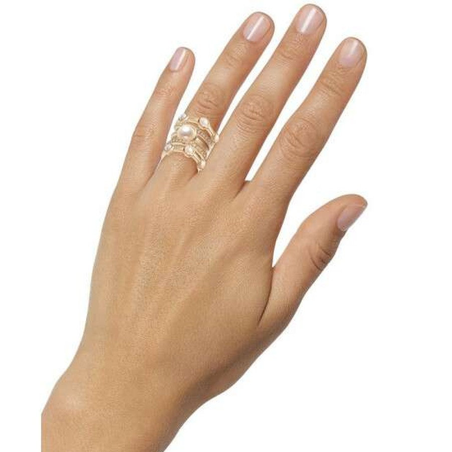 Jewelry & Watches INC International Concepts | Best Pirce Inc International Concepts Tone 5-Pc. Set Pave & Imitation Pearl Stackable Rings, Created For Macy'S Gold