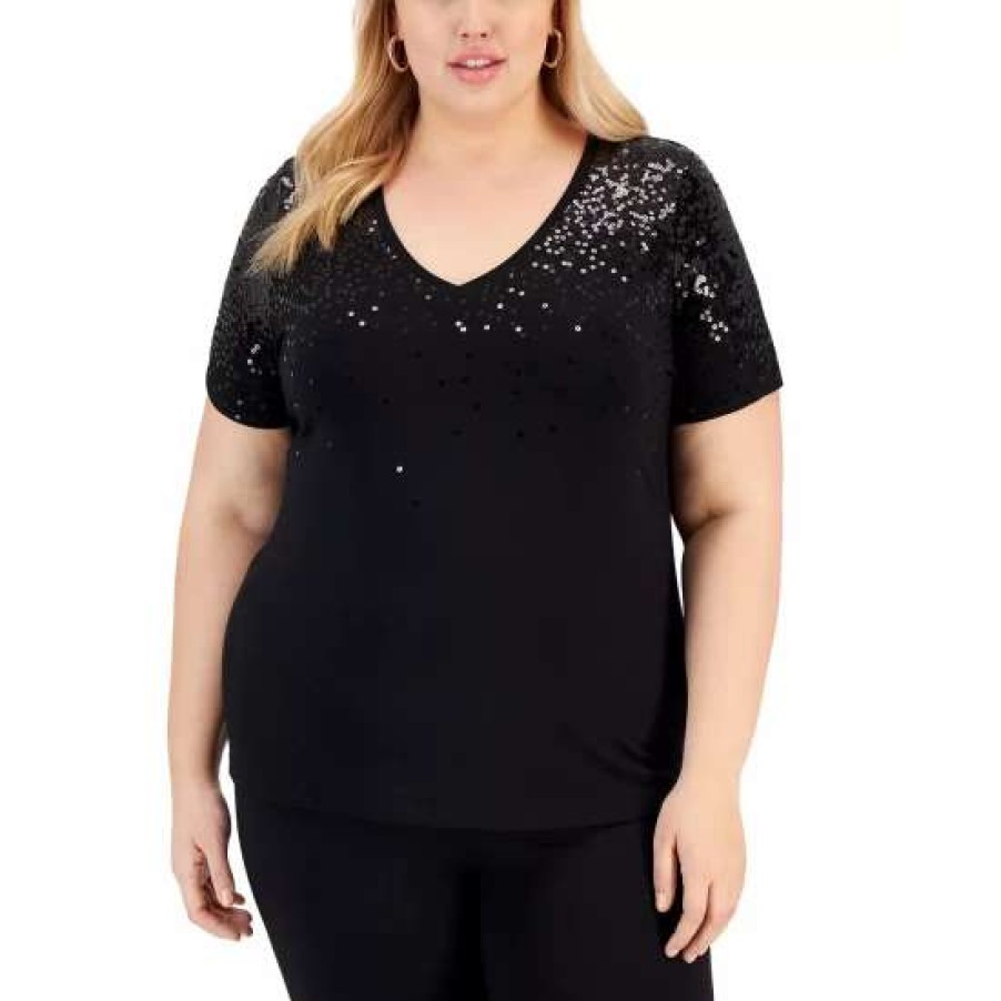 Women INC International Concepts | Best Deal Inc International Concepts Plus Size Sequined T-Shirt, Created For Macy'S