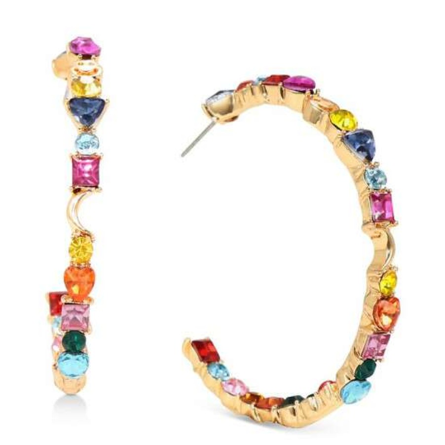 Jewelry & Watches INC International Concepts | Promo Inc International Concepts Gold-Tone Medium Color Crystal & Stone Mixed Charm C-Hoop Earrings, 2, Created For Macy'S Multi