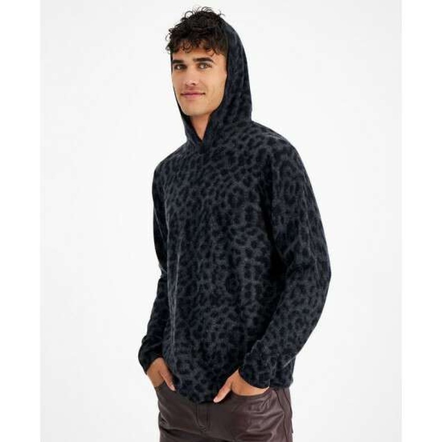 Women INC International Concepts | Best Sale Inc International Concepts Men'S Cashmere Cheetah-Print Hoodie, Created For Macy'S Deep Black