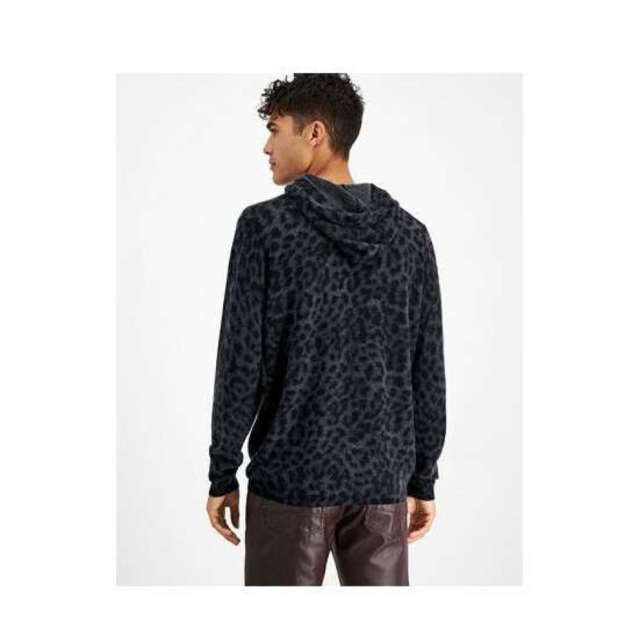 Women INC International Concepts | Best Sale Inc International Concepts Men'S Cashmere Cheetah-Print Hoodie, Created For Macy'S Deep Black