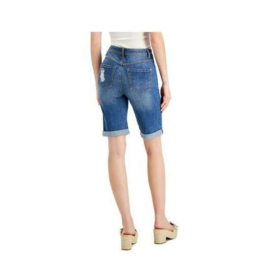 Women INC International Concepts | Best Deal Inc International Concepts Women'S Mid Rise Ripped Bermuda Shorts, Created For Macy'S Medium Indigo