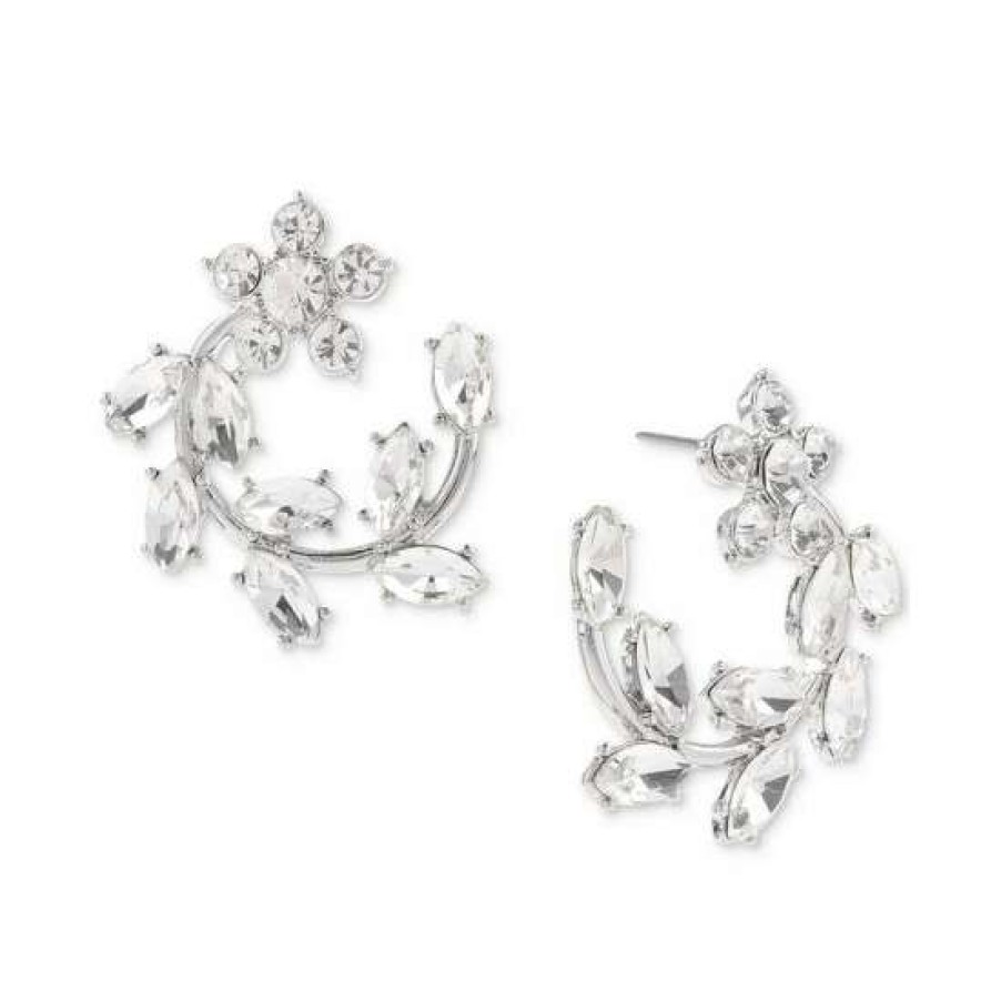 Jewelry & Watches INC International Concepts | Hot Sale Inc International Concepts Tone Medium Crystal Flower Bypass Hoop Earrings, 1.21, Created For Macy'S Silver