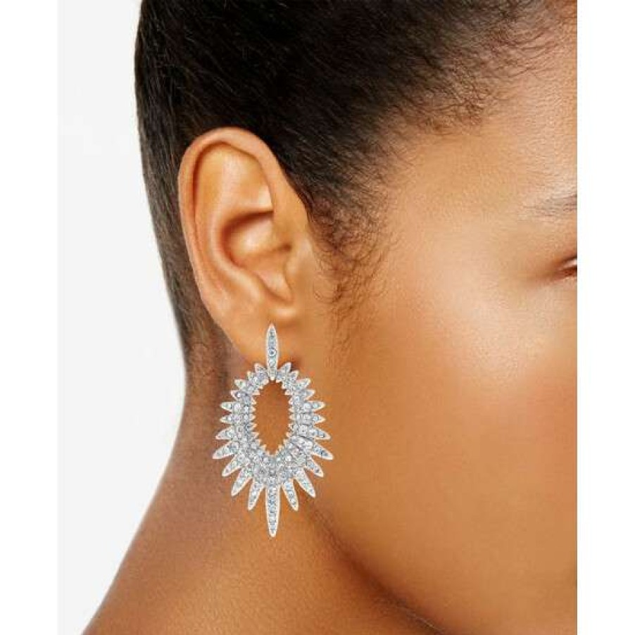 Jewelry & Watches INC International Concepts | Best Sale Inc International Concepts Tone Pave Starburst Doorknocker Drop Earrings, Created For Macy'S Silver