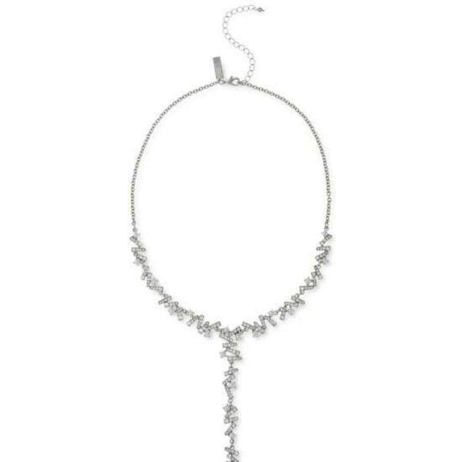 Jewelry & Watches INC International Concepts | Cheap Inc International Concepts Silver-Tone Pave & Imitation Pearl Stick Lariat Necklace, 18 + 3 Extender, Created For Macy'S Crystal