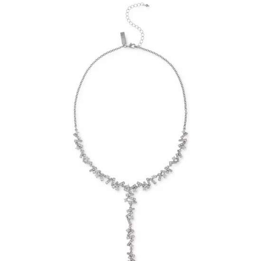 Jewelry & Watches INC International Concepts | Cheap Inc International Concepts Silver-Tone Pave & Imitation Pearl Stick Lariat Necklace, 18 + 3 Extender, Created For Macy'S Crystal