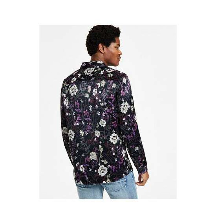 Men INC International Concepts | Outlet Inc International Concepts Men'S Gav Bot Classic-Fit Long Sleeve Floral Print Camp Shirt, Created For Macy'S Deep Black