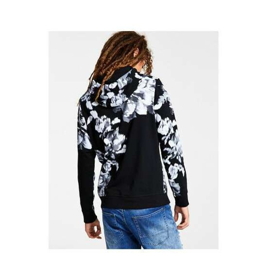 Men INC International Concepts | Brand New Inc International Concepts I.N.C. International Concepts Men'S Regular-Fit Abstract Floral-Print Hoodie, Created For Macy'S Deep Black