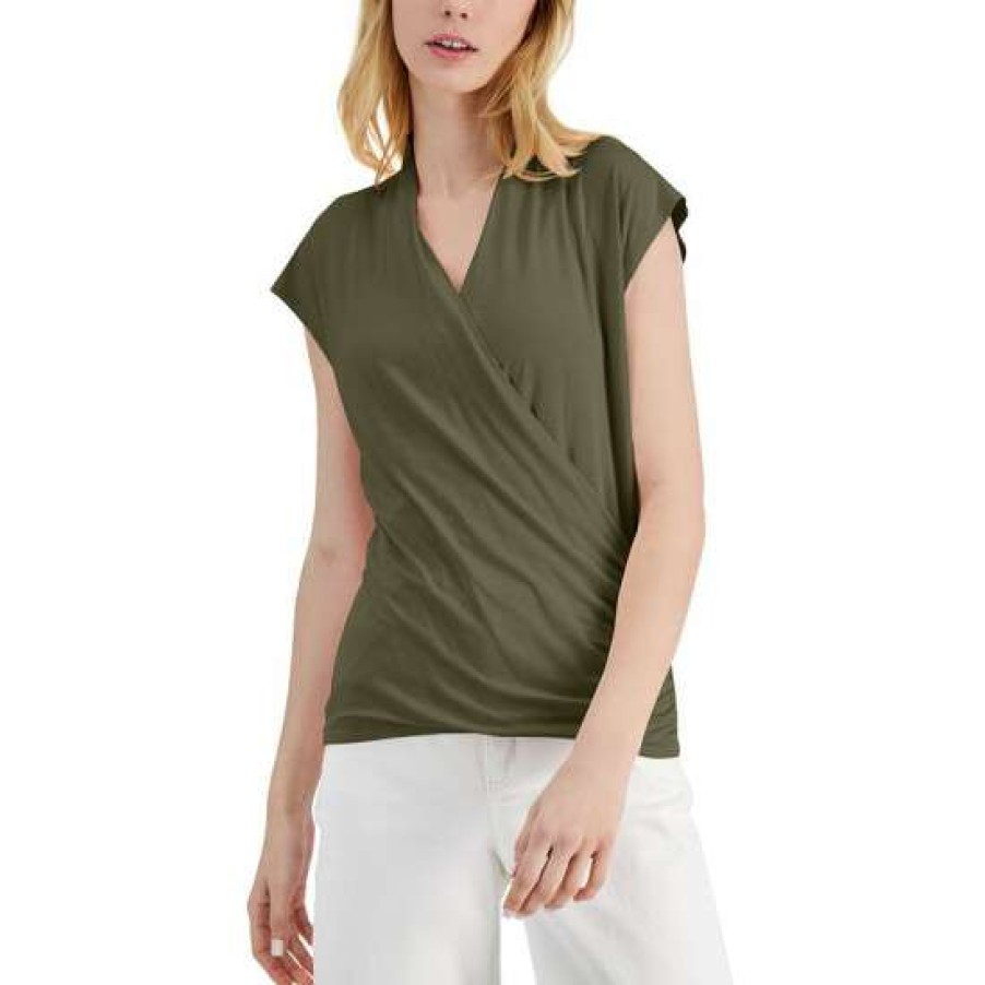 Women INC International Concepts | Best Deal Inc International Concepts Women'S Surplice V-Neck Top, Created For Macy'S Burnt Olive