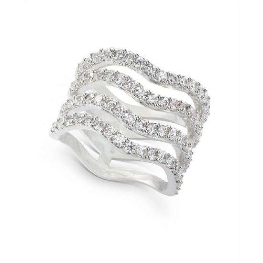 Jewelry & Watches INC International Concepts | Coupon Inc International Concepts Tone Crystal Wavy Multi-Row Ring, Created For Macy'S Silver