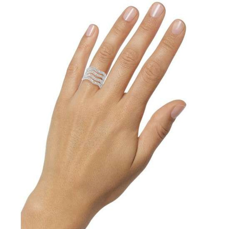 Jewelry & Watches INC International Concepts | Coupon Inc International Concepts Tone Crystal Wavy Multi-Row Ring, Created For Macy'S Silver