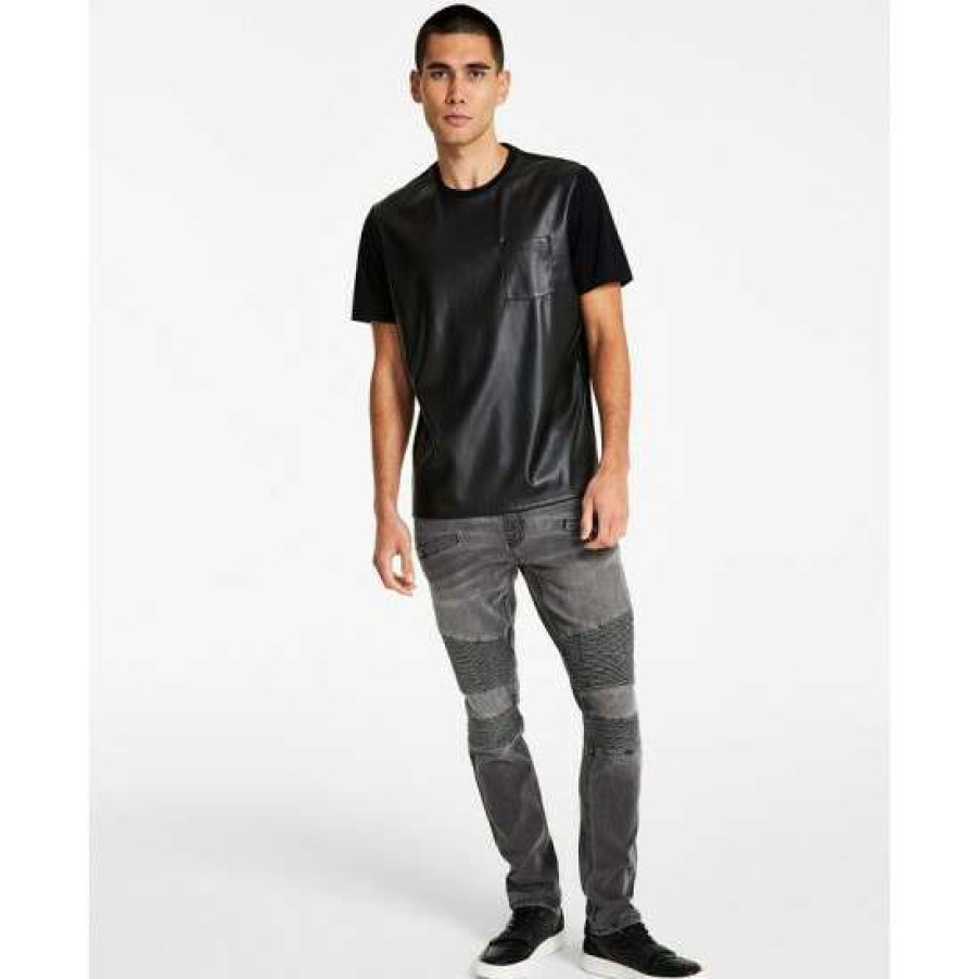 Men INC International Concepts | Flash Sale Inc International Concepts Men'S Classic-Fit Pieced Faux-Leather Panel T-Shirt, Created For Macy'S