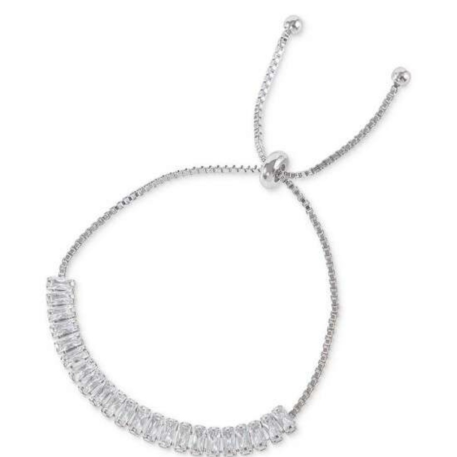 Jewelry & Watches INC International Concepts | Promo Inc International Concepts Baguette-Crystal Slider Bracelet, Created For Macy'S Silver