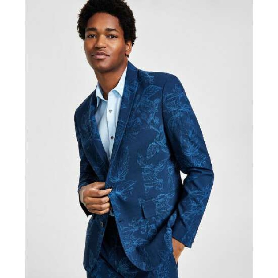 Men INC International Concepts | New Inc International Concepts Men'S Slim-Fit Foliage Print Blazer, Created For Macy'S Basic Navy