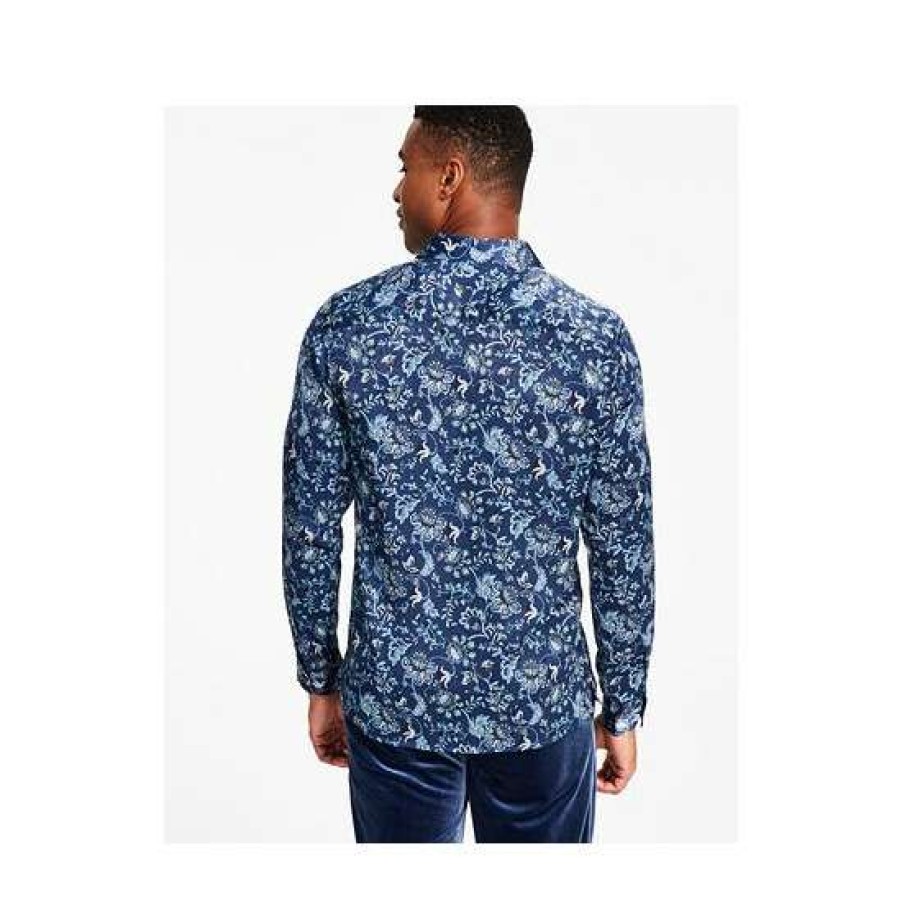 Men INC International Concepts | Best Sale Inc International Concepts Men'S Edward Regular-Fit Jacobean Floral-Print Shirt, Created For Macy'S Basic Navy