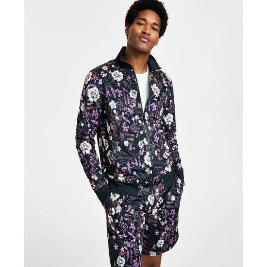 Men INC International Concepts | Deals Inc International Concepts Men'S Classic-Fit Floral Print Zip-Front Jacket, Created For Macy'S Deep Black