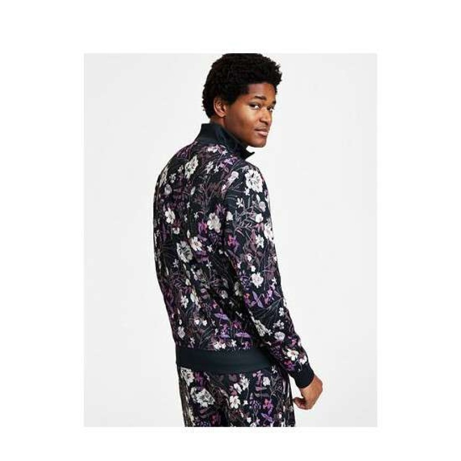 Men INC International Concepts | Deals Inc International Concepts Men'S Classic-Fit Floral Print Zip-Front Jacket, Created For Macy'S Deep Black