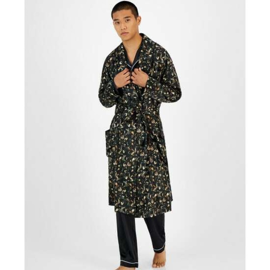 Men INC International Concepts | Wholesale Inc International Concepts I.N.C. International Concepts Men'S Floral-Print Robe, Created For Macy'S Black/Green