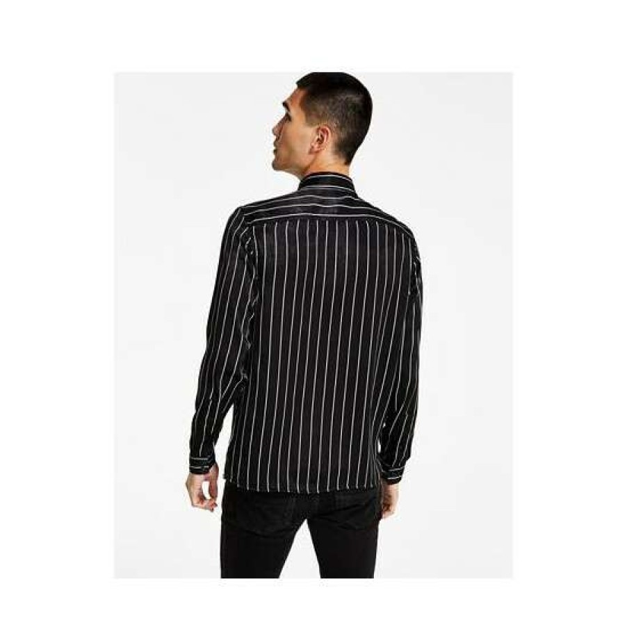 Men INC International Concepts | Best Deal Inc International Concepts Men'S Classic-Fit Stripe Satin Button-Down Shirt, Created For Macy'S Deep Black