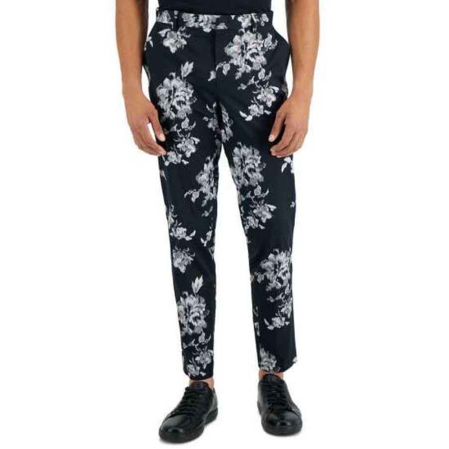 Men INC International Concepts | Top 10 Inc International Concepts I.N.C. International Concepts Men'S Slim-Fit Floral Suit Pants, Created For Macy'S Deep Black