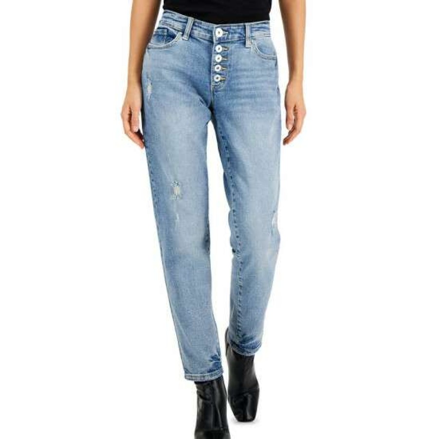 Women INC International Concepts | Best Sale Inc International Concepts Petite Mid-Rise Distressed Button-Fly Jeans, Created For Macy'S Medium Indigo