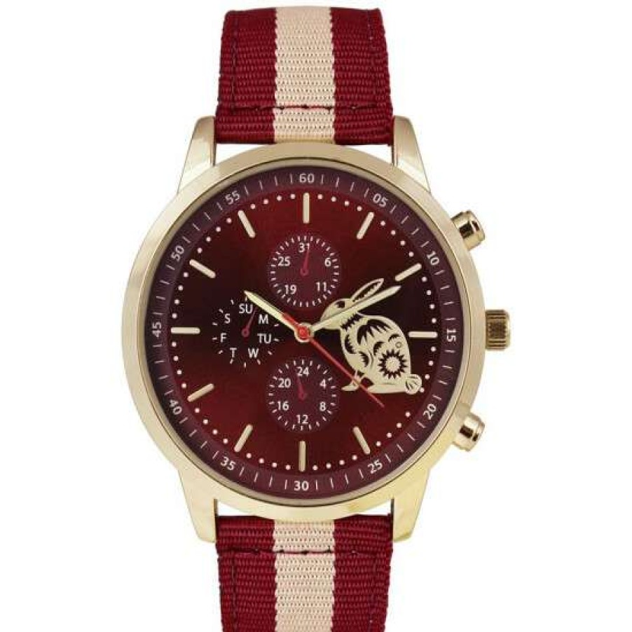 Jewelry & Watches INC International Concepts | Best Sale Inc International Concepts Men'S Stripe Nylon Strap Watch 45Mm, Created For Macy'S Red