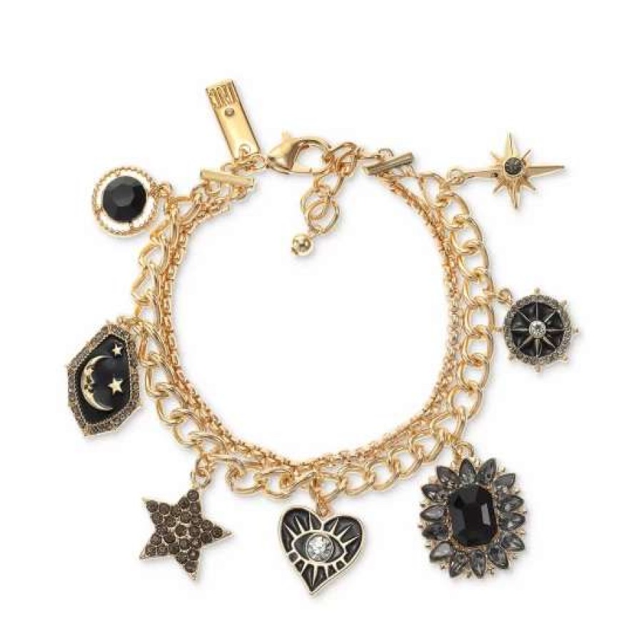 Jewelry & Watches INC International Concepts | Promo Inc International Concepts Gold-Tone Mixed Stone Color Evil Eye Heart Double-Row Charm Bracelet, Created For Macy'S Black