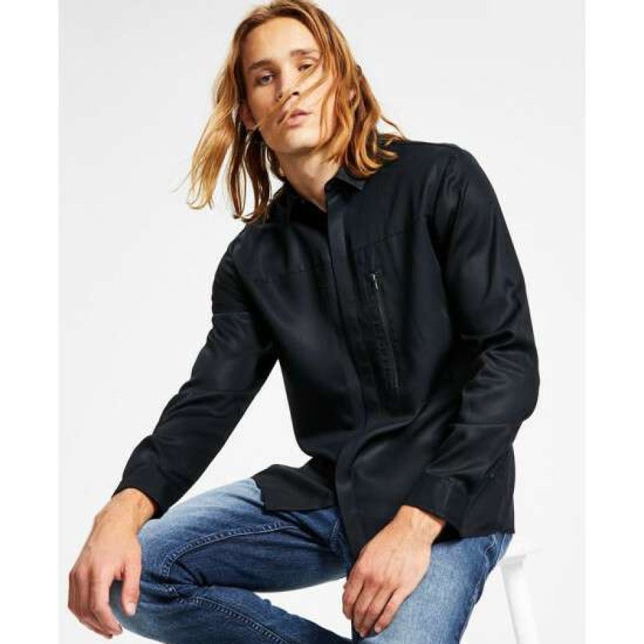 Men INC International Concepts | Cheapest Inc International Concepts Men'S Classic-Fit Long Sleeve Zip-Pocket Shirt, Created For Macy'S