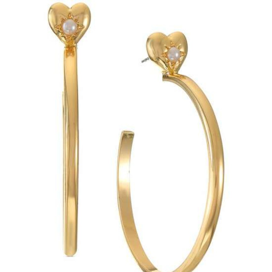 Jewelry & Watches INC International Concepts | Deals Inc International Concepts Gold-Tone Imitation Pearl Heart Drop Hoop Earrings, Created For Macy'S White