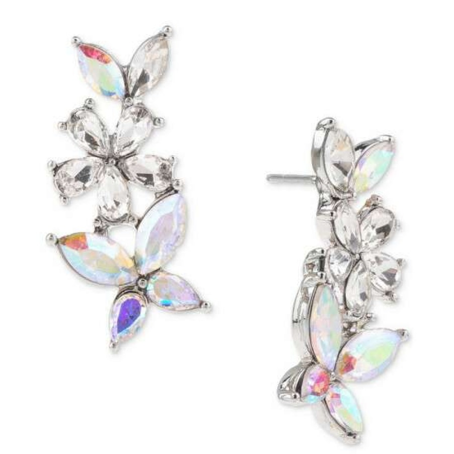 Jewelry & Watches INC International Concepts | Brand New Inc International Concepts Tone Crystal Flower Drop Earrings, Created For Macy'S Silver