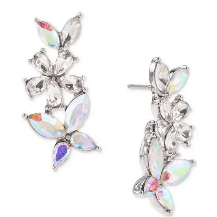 Jewelry & Watches INC International Concepts | Brand New Inc International Concepts Tone Crystal Flower Drop Earrings, Created For Macy'S Silver