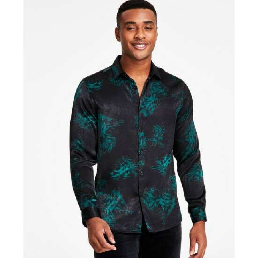 Men INC International Concepts | Flash Sale Inc International Concepts Men'S Harold Regular-Fit Abstract-Print Shirt, Created For Macy'S Deep Black