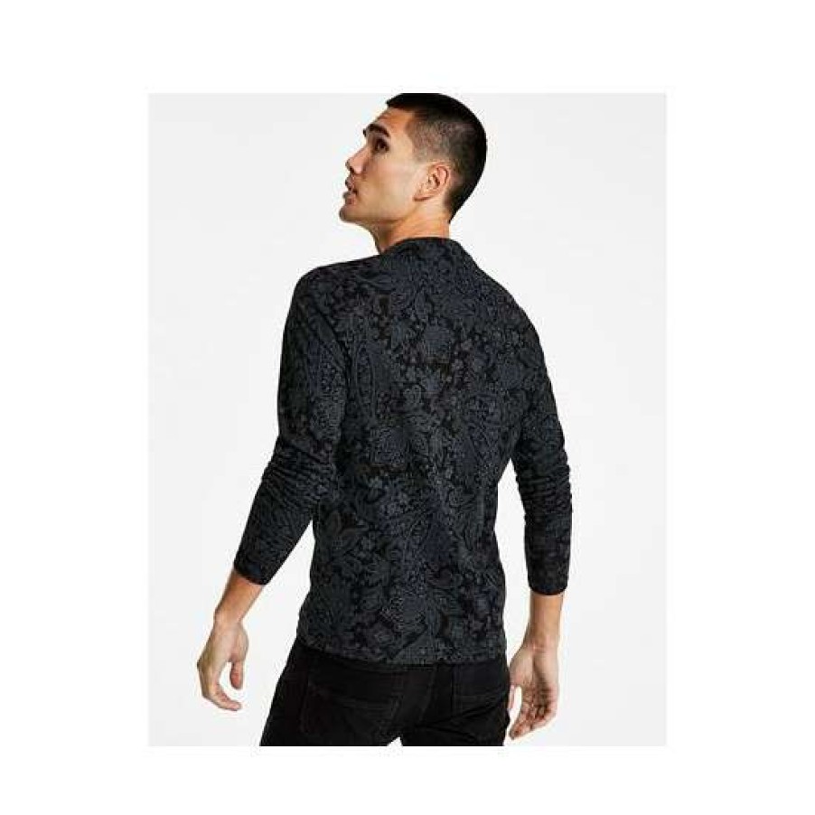 Men INC International Concepts | Best Sale Inc International Concepts Men'S Classic-Fit Paisley Long-Sleeve T-Shirt, Created For Macy'S Deep Black