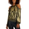 Women INC International Concepts | Deals Inc International Concepts Women'S Metallic Cold-Shoulder Ruffle-Trim Blouse, Created For Macy'S Gold