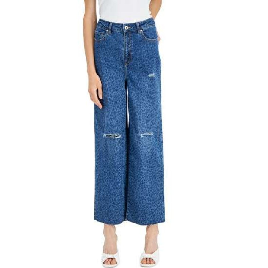 Women INC International Concepts | Promo Inc International Concepts Women'S Animal-Print Destructed Wide-Leg Jeans, Created For Macy'S Medium Indigo