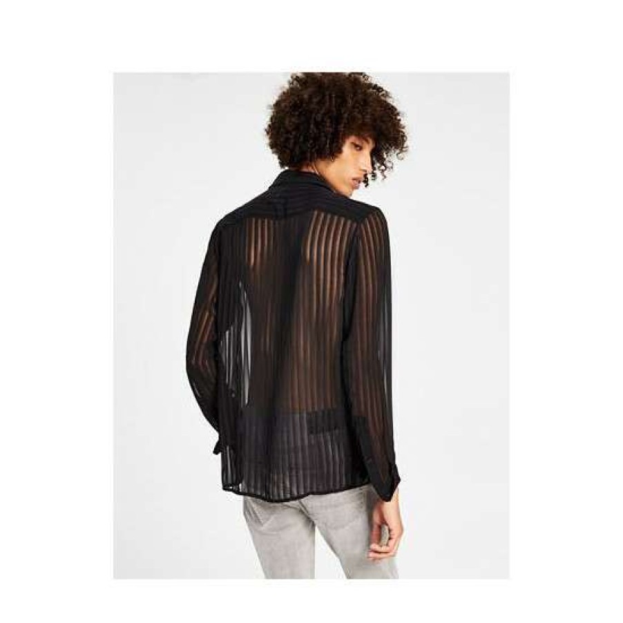 Men INC International Concepts | Flash Sale Inc International Concepts Men'S Long-Sleeve Sheer Vertical Striped Shirt, Created For Macy'S