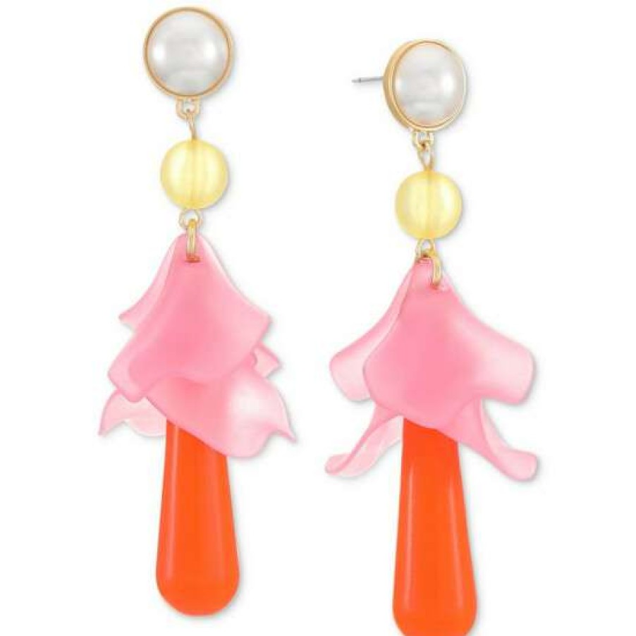 Jewelry & Watches INC International Concepts | Top 10 Inc International Concepts Gold-Tone Imitation Pearl & Shaky Flower Statement Earrings, Created For Macy'S Pink/Orange