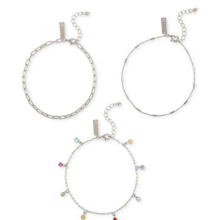 Jewelry & Watches INC International Concepts | Cheapest Inc International Concepts Silver-Tone 3-Pc. Set Color Shaky Crystal Ankle Bracelets, Created For Macy'S Multi