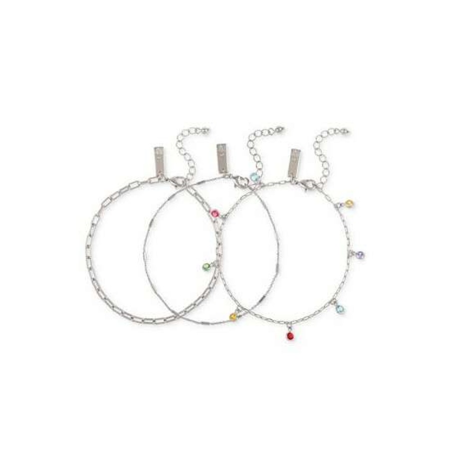 Jewelry & Watches INC International Concepts | Cheapest Inc International Concepts Silver-Tone 3-Pc. Set Color Shaky Crystal Ankle Bracelets, Created For Macy'S Multi