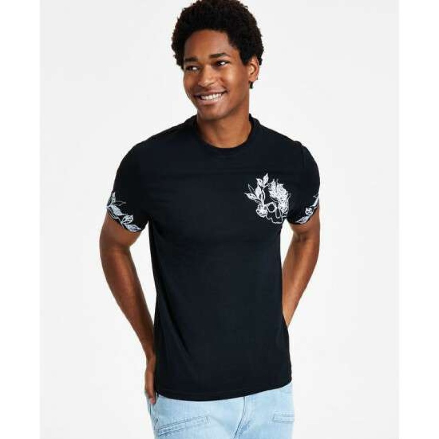 Men INC International Concepts | Discount Inc International Concepts Men'S Romeo Classic-Fit Short-Sleeve Floral T-Shirt, Created For Macy'S Deep Black