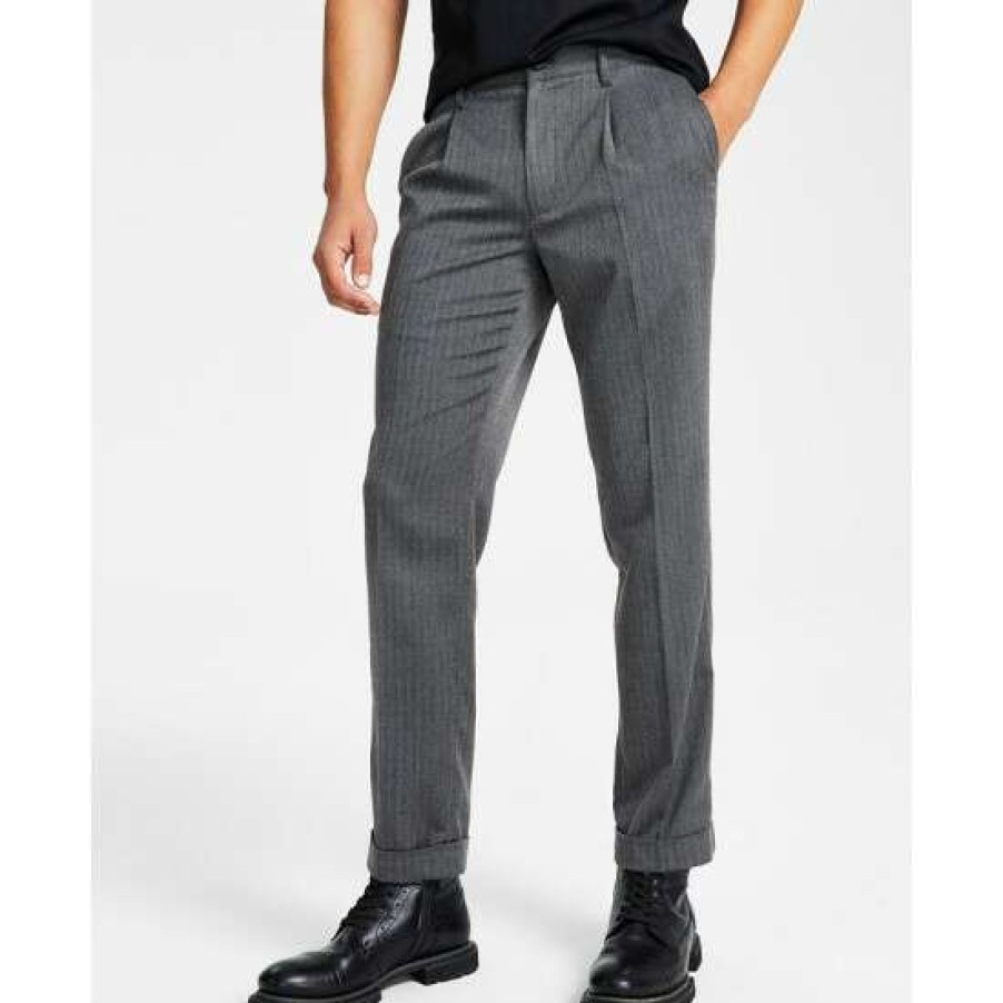 Men INC International Concepts | Deals Inc International Concepts Men'S Classic-Fit Herringbone Pleated Suit Pants, Created For Macy'S Deep Black