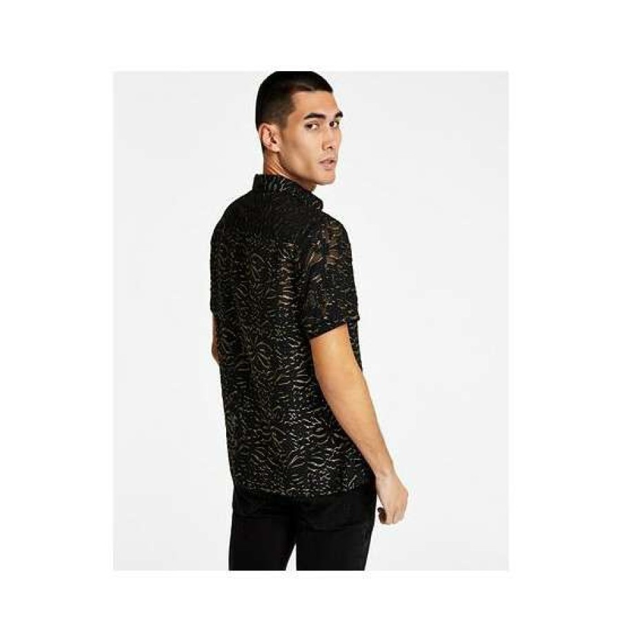 Men INC International Concepts | Coupon Inc International Concepts Men'S Classic-Fit Metallic Floral Jacquard Button-Down Shirt, Created For Macy'S Deep Black