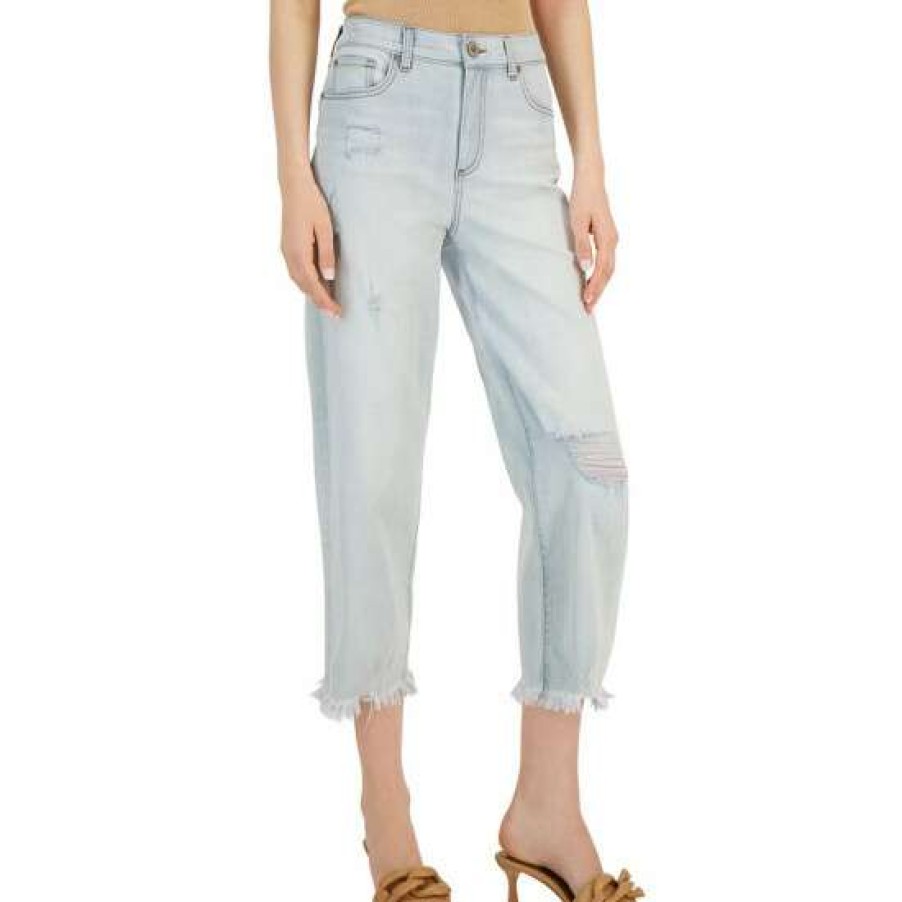 Women INC International Concepts | Best Pirce Inc International Concepts Women'S High Rise Ripped Cropped Wide-Leg Jeans, Created For Macy'S Light Indigo