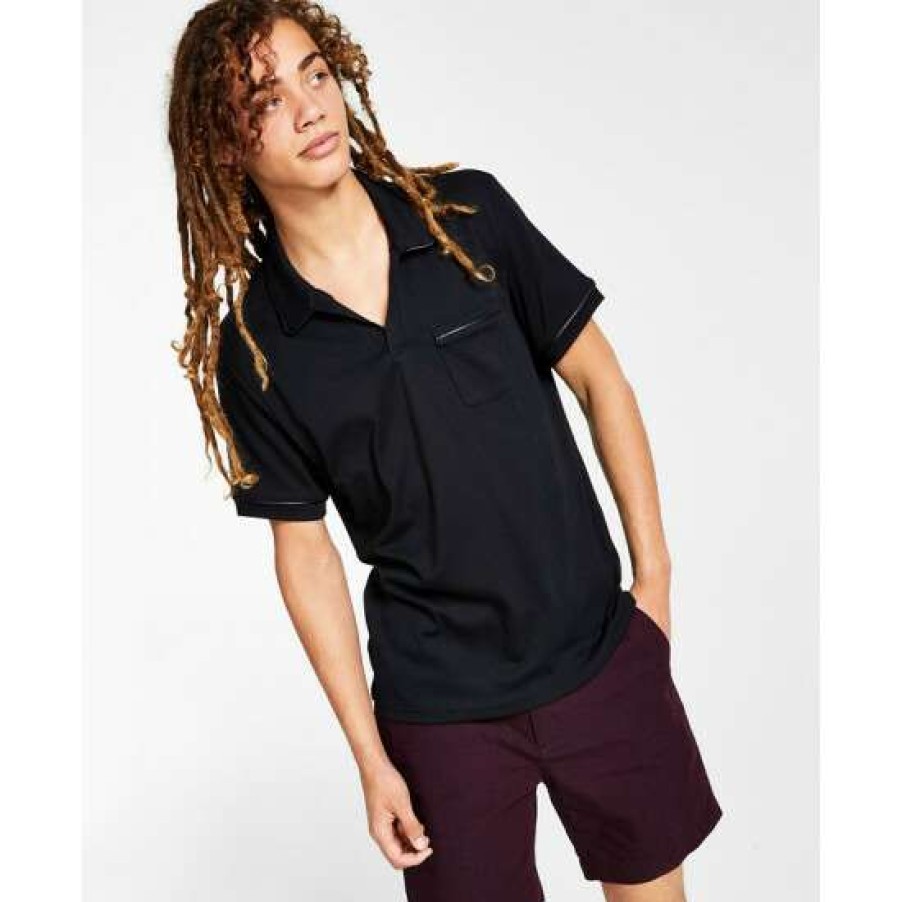 Men INC International Concepts | Coupon Inc International Concepts I.N.C. International Concepts Men'S Regular-Fit Pocket Polo Shirt With Faux-Leather Trim, Created For Macy'S