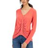 Women INC International Concepts | Cheap Inc International Concepts Women'S Ruched Button Detail Long-Sleeve Top, Created For Macy'S Coral Lipstick