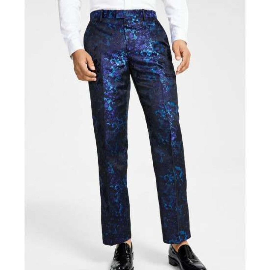 Men INC International Concepts | Discount Inc International Concepts Men'S Classic-Fit Abstract Brocade Suit Pants, Created For Macy'S Basic Navy