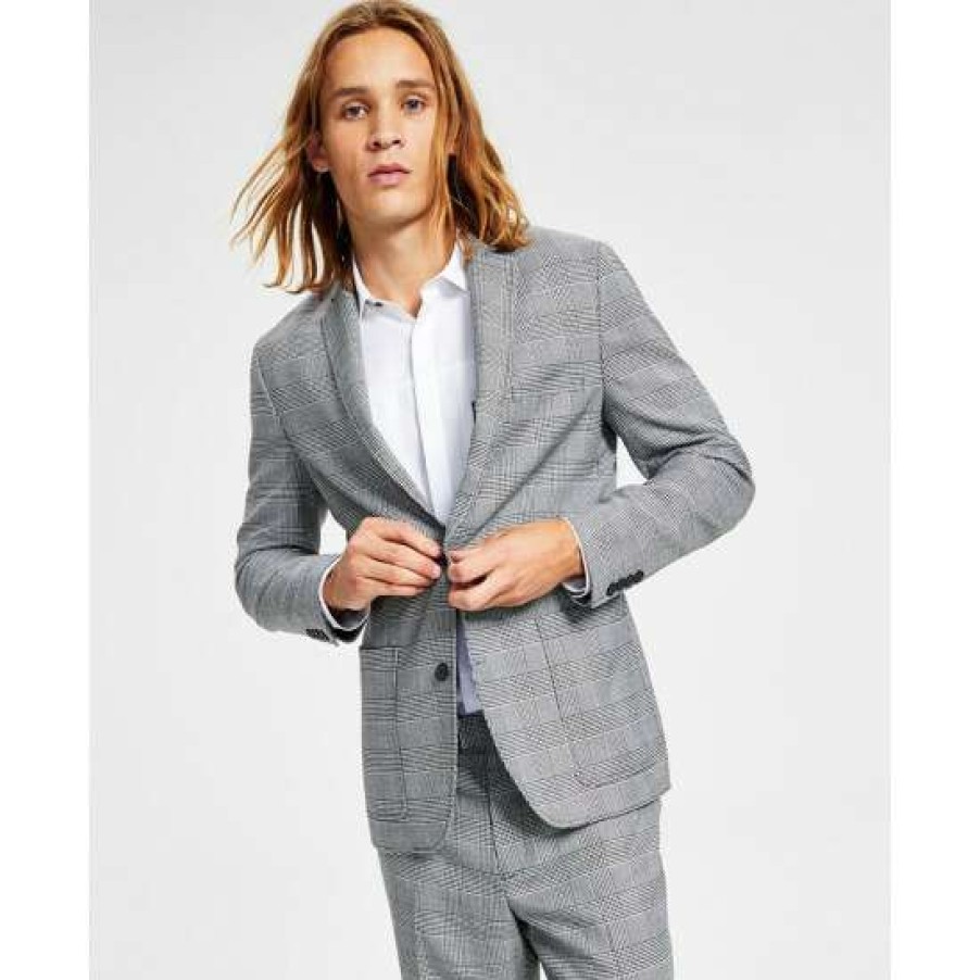 Men INC International Concepts | New Inc International Concepts Men'S Slim-Fit Glen Plaid Blazer, Created For Macy'S Deep Black