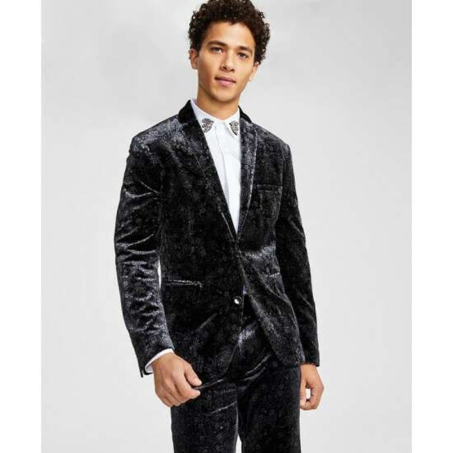 Men INC International Concepts | Deals Inc International Concepts Men'S Slim-Fit Paisley Velvet Suit Jacket, Created For Macy'S Deep Black