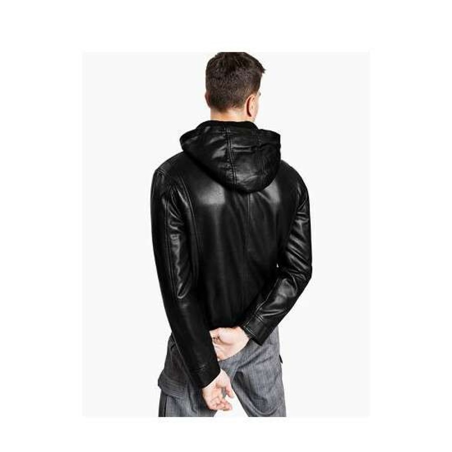 Men INC International Concepts | Cheapest Inc International Concepts Men'S Regular-Fit Faux-Leather Bomber Jacket With Removable Hood, Created For Macy'S Deep Black